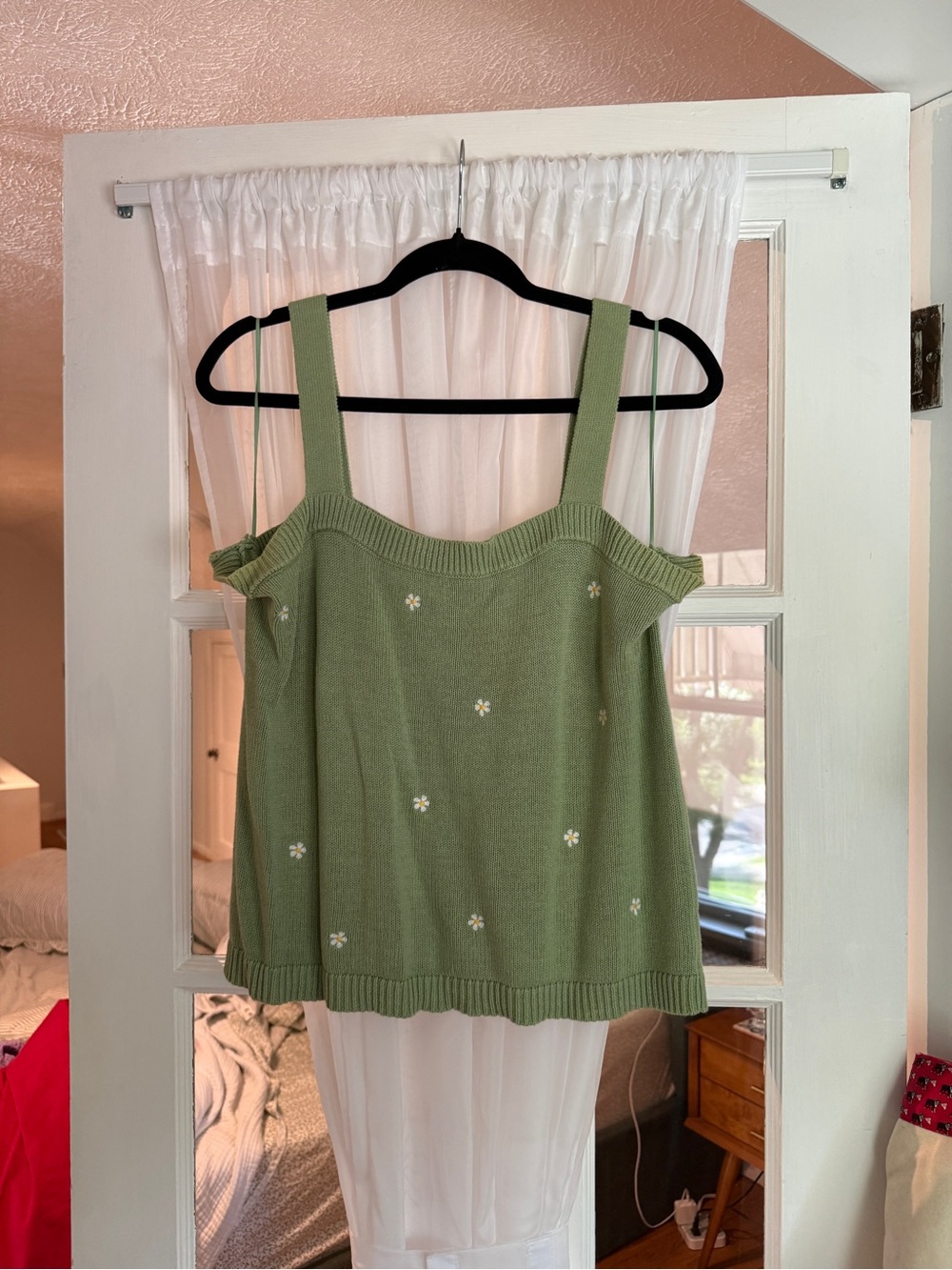 LOFT Sage Green Daisy Embroidered Knit Camisole